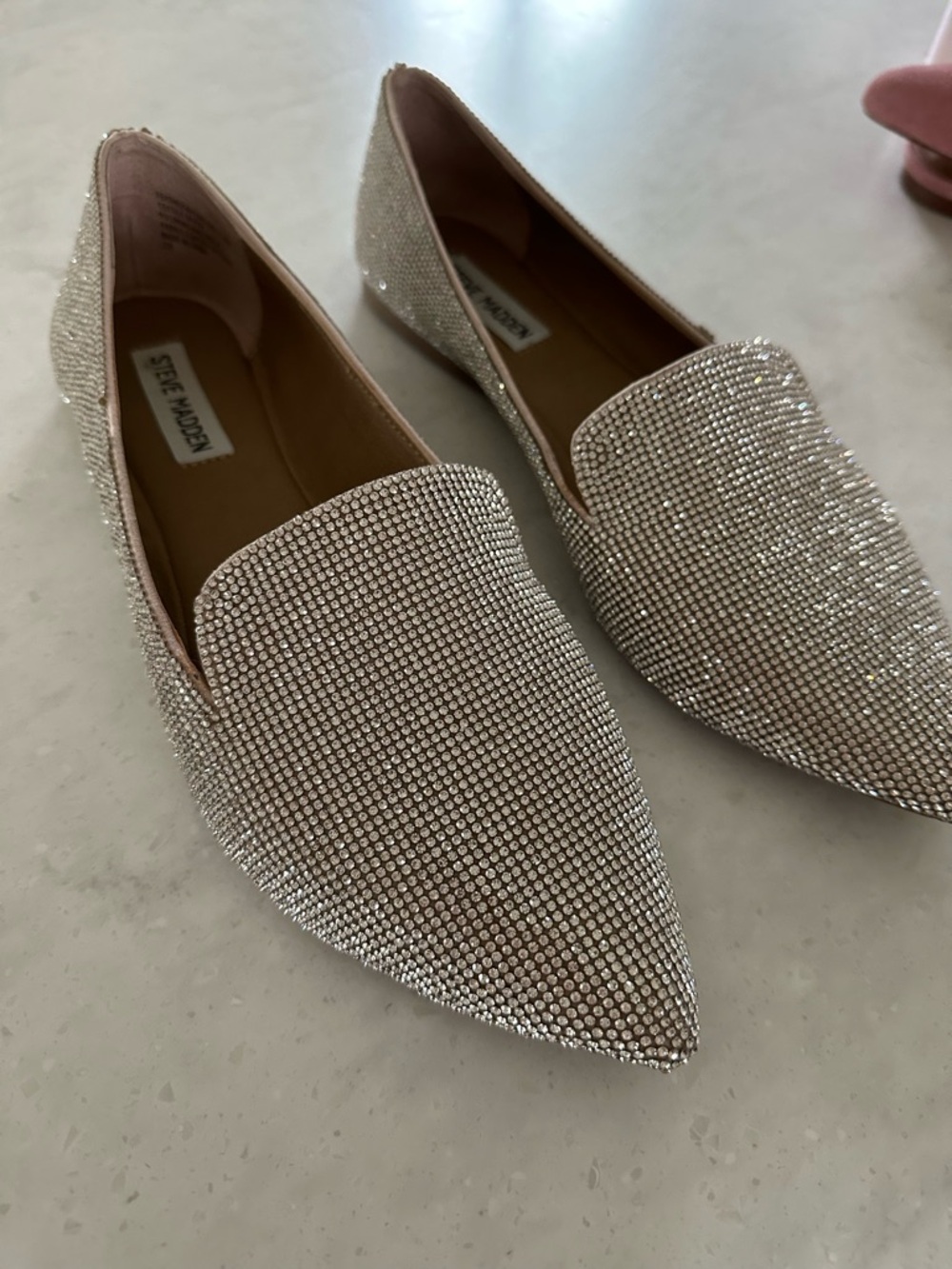 Steve Madden Silver Crystal Pointed Toe Loafers -Size 9